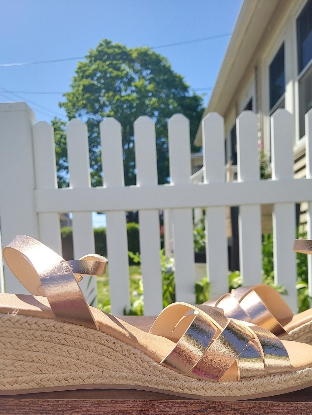 Lands End Metallic Rose Gold Espadrille Wedge Sandals Women Size 8.5 Coastal - Picture 5 of 14